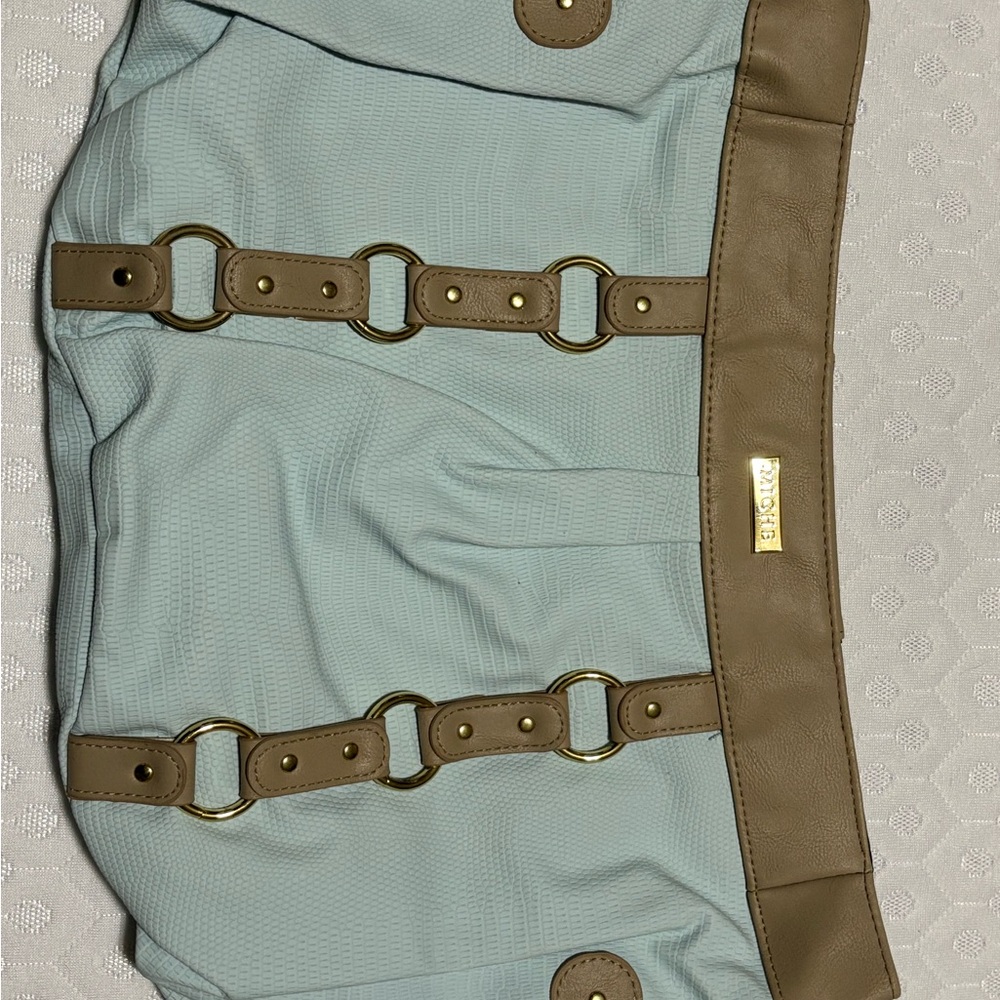 Light Blue and Tan Bag with Gold Accents
